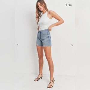 JBD Llandra Boyfriend Classic Denim Blue Distressed Cut Off Cotton Jean Shorts.